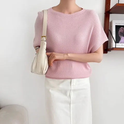 여자 가오리핏 골지반팔 라운드 데일리룩 여름 니트
