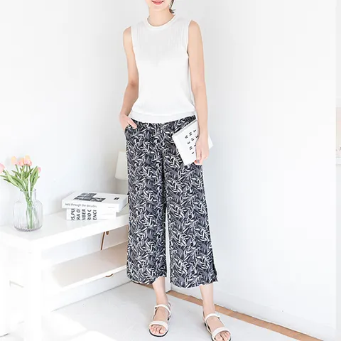 [우일인견]여성 여름바지 시원한 인견  밴딩 8부 와이드핏 통바지 빅사이즈