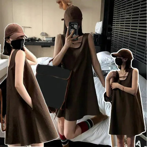 원피스 OPS 시원한 여성 고급스러운무드 브라운 유넥 여름