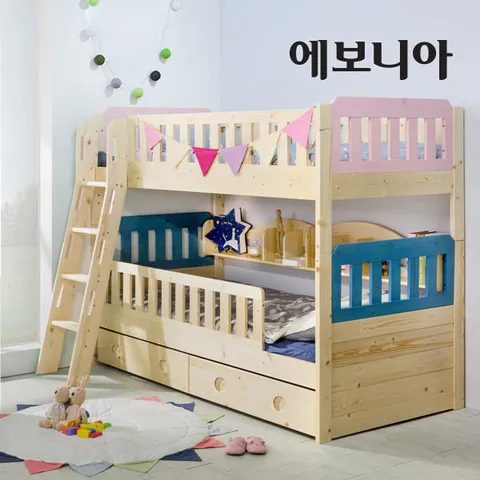 에보니아 레이투톤 이층침대 분리형_서랍형_가드포함 (메모리 매트포함)