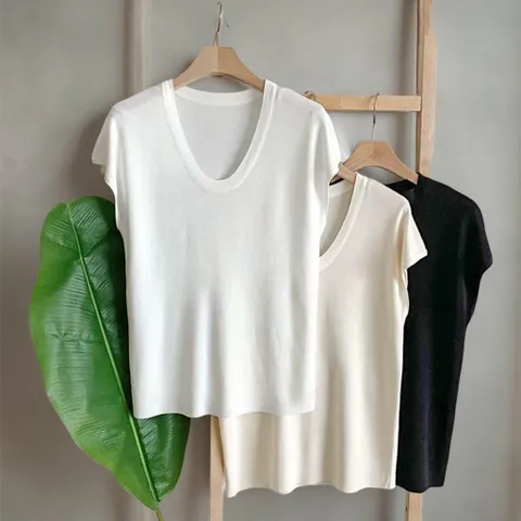 여자 유넥 비스코스 캡소매 차르르핏 니트