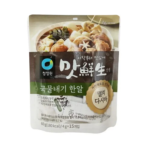 청정원 맛선생 멸치다시마 60g x 2봉(4gX30입) / 동전육수 코인육수 국물내기 한알