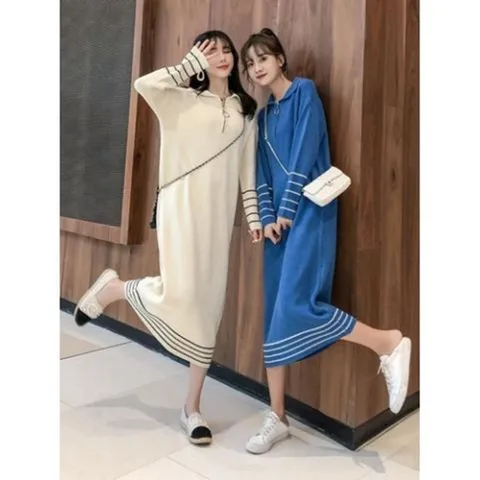 원피스 OPS 드레스 F05181 넥지퍼 카라 롱 니트