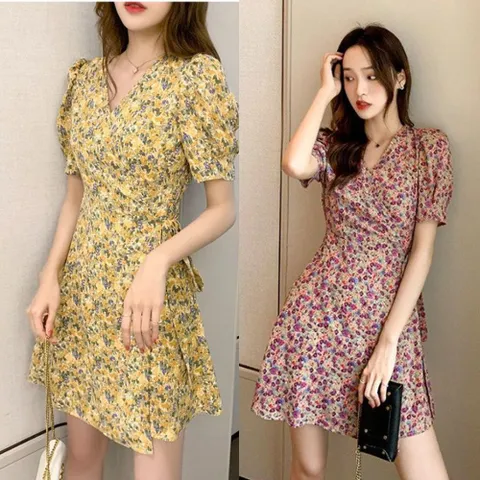 원피스 OPS 드레스 플라워 랩스타일 가운 반팔 비치 로브 바캉스룩