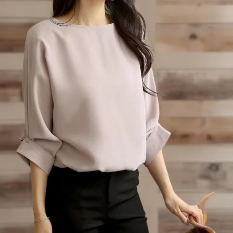 |KSH4072|여성용 투웨이 버튼 7부 가을 하객룩 심플 블라우스