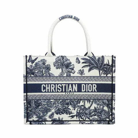 디올 디올리비에라 미디움 디올 북 토트 트왈 드 주이 팜 자수 화이트 블루 M1296ZEYD M086