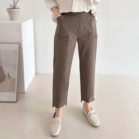 여성 출근룩 삥줄 컷팅 스판 배기팬츠 여름 밴딩 바지