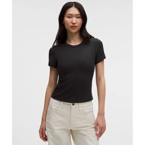 룰루레몬 LW3JVKS 0001 홀드 타이트 마이크로 립 스트레이트 헴 티셔츠 BLK 6192443