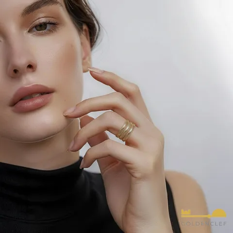 [ 100% MADE IN ITALY]{골든클레프} 18K 옐로우 트리플 메쉬 반지 +무이자9개월