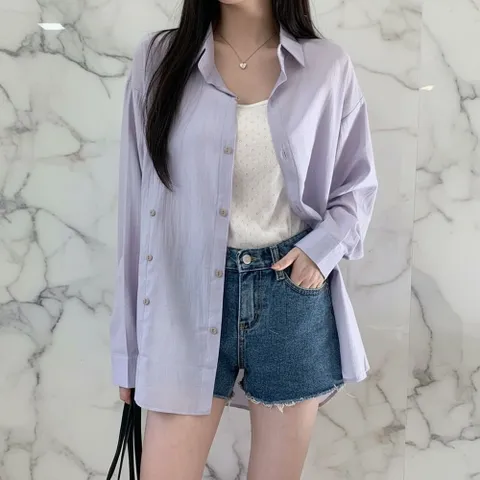 |CHH43E9|여성 카라넥 비대칭 버튼 루즈핏 린넨 블라우스 +할인쿠폰