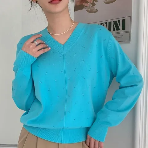 [하프클럽/다잇템]여자 비스코스 삥줄 봄옷 하늘색 스카시 니트