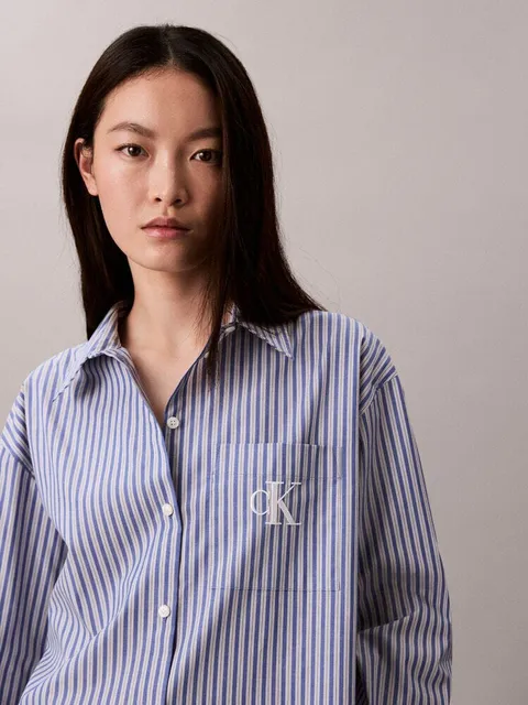 [현대백화점] CK 44D170 여성 버튼다운 스트라이프 루즈 코튼 셔츠 +할인쿠폰