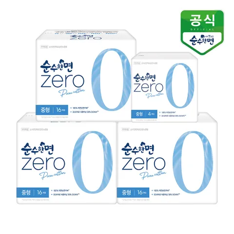 순수한면 생리대 제로 중형 16P x 3팩 + 중형4p