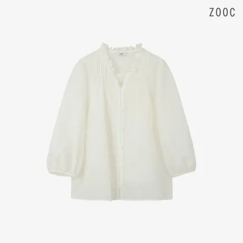 [ZOOC] 핀턱 프릴 디테일 볼륨 소매 블라우스 WH_V263MSC910 +할인쿠폰