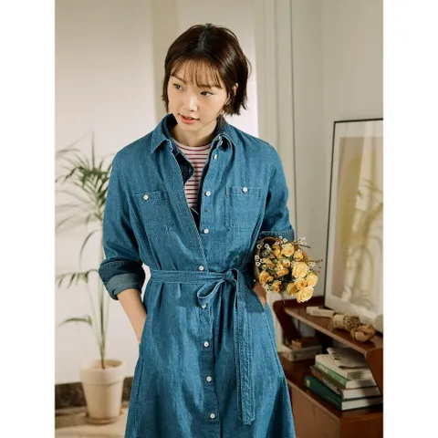 [빈폴레이디스]데님 7부 소매 셔츠 원피스  블루 +할인쿠폰