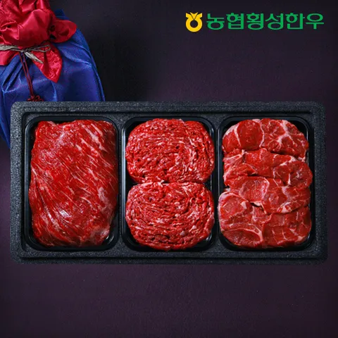 [현대단독][농협횡성한우] 스폐셜 땡큐 횡성한우 1등급 명품정육세트 (팩당400g)([농협횡성한우][1등급]국거리1팩+불고기1팩+사태1팩/팩당400g)