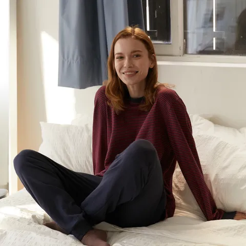 라페어 뽀송이 더블 위브 스트라이프 홈웨어 - 네이비 LNSGK560-NY