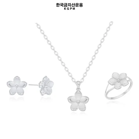 [ ★방송에서만 구매 가능한 구성 ★][한국금자산운용] 실버 플라워 시그니처 세트(목걸이+반지+귀걸이) + (방송) 999 실버 행운 말 지폐 