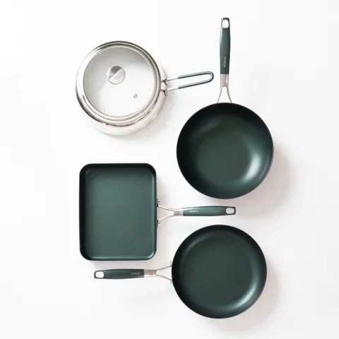 [2025NEW.통3중.IH인덕션 가능] 알레보 디 엣지 프라이팬 리뉴얼 세트(26팬+26웍+사각팬+스텐돔+유리뚜껑) - 현대Hmall