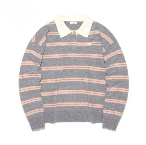 LEE W 카라 스트라이프 니트 B1 LE2603KT64 GR LB +할인쿠폰