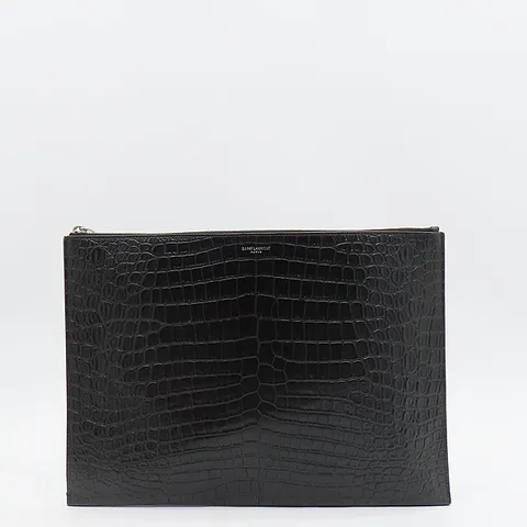 [중고] 생로랑 530013 블랙 레더 스킨 은장 로고 클러치 57870wp +할인쿠폰