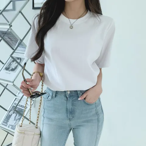 네쥬 여성 여름 기본 라운드 무지 반팔티 반팔 티셔츠 - 현대Hmall