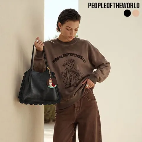 [PEOPLE OF THE WORLD] 시그니처 레더플라워 토트백