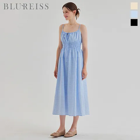 [N][블루레이스] 시어서커체크스모크롱원피스_BI5M1OP3431