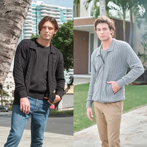 [런칭가 119000원] [U.S. POLO ASSN.] USPA 남성 코튼100 케이블 집업 세트 2종 (집업+니트) (HUPS249102)