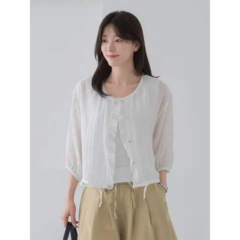 [하프클럽/마담4060]엄마옷 마담4060 여성 데일리 블라우스 인견프릴스트링 -F