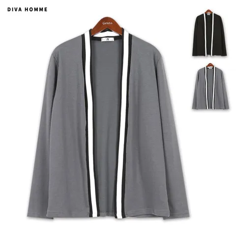 [디바옴므] 포인트 라인배색 로브 가디건