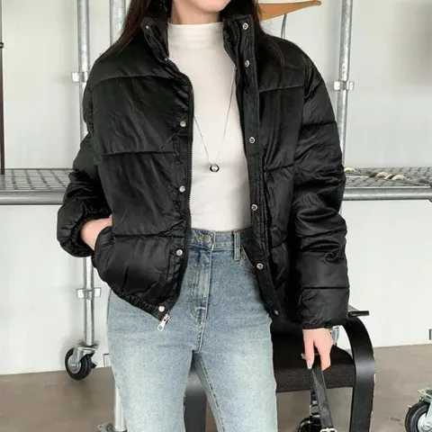 아트박스/신상오픈런 여자 힙무드 웰론 퀄팅 레더 크롭 하이넥 패딩 +할인쿠폰