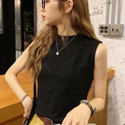 티셔츠 맨투맨 후드티 여성나시티 라운드 민소매 여자 셔츠 3색