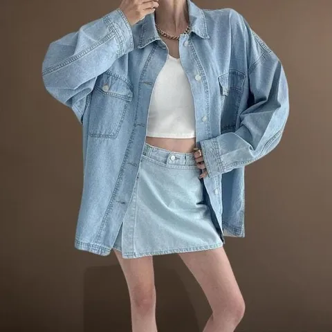 아트박스/신상오픈런 여성 오버핏 청남방  랩 레이어드 바지 세트 +할인쿠폰
