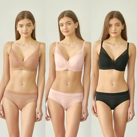 [Playtex] 플레이텍스 와이어리스 레이스브라렛 브라팬티 6종세트 PXW2N010204_T - 현대Hmall