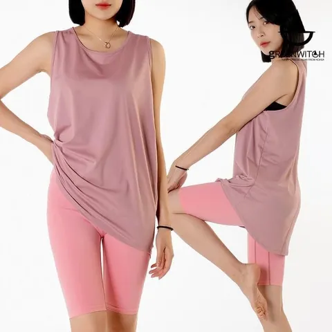 [그리니치]멀티플 힙커버업 민소매티 롱나시 요가복 sr1057 +할인쿠폰
