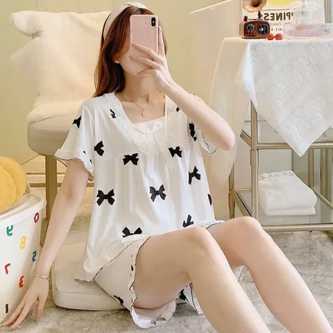 잠옷 파자마 홈웨어 반팔 리본 여성 밴딩 세트 여름