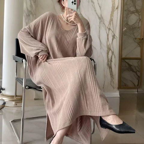 여자 스판 골지 퍼프 브이 빅사이즈 롱원피스