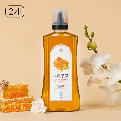 청년벌집 리치꽃꿀 1kg x 2개 천연벌꿀 자연벌꿀 토종꿀
