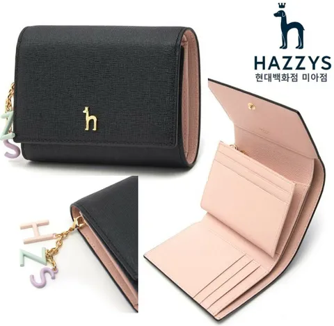 [현대백화점] 헤지스 핸드백 [HIWA0E605BK] 블랙 가죽 골드퍼피 로고 레터링장식 3단 반지갑  +할인쿠폰(*배송메세지 요청시 선물포장 가능*)