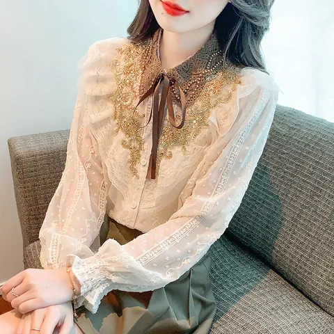 골드자수블라우스, M, 그림색