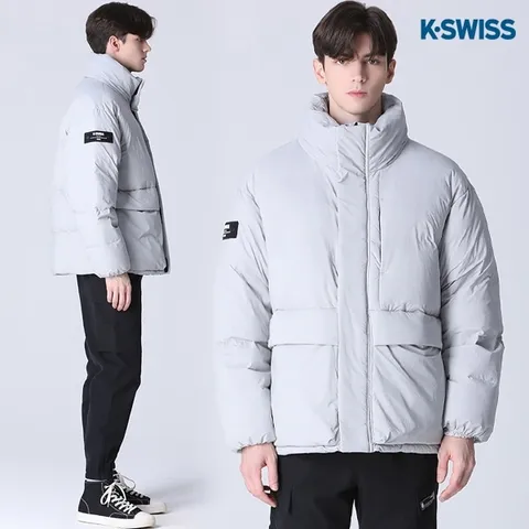 [케이스위스] [(K-SWISS)] 토니 솔리드 덕다운 숏 패딩 점퍼, 라이트그레이(LG)...