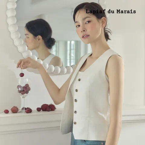 라삐아프 수량 린넨 베스트 1종, 색상:아이보리, 사이즈:55