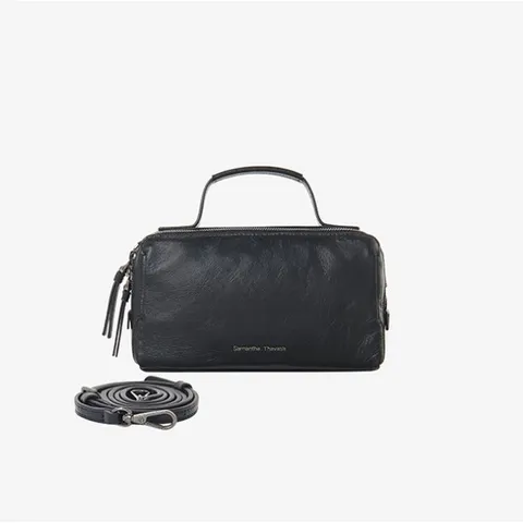 SAMANTHA THAVASA 사만사타바사 미니백 미니 사이즈 토트백 Two way 크로스백 Black 소프트 양가죽 데일리백 가방, 블랙