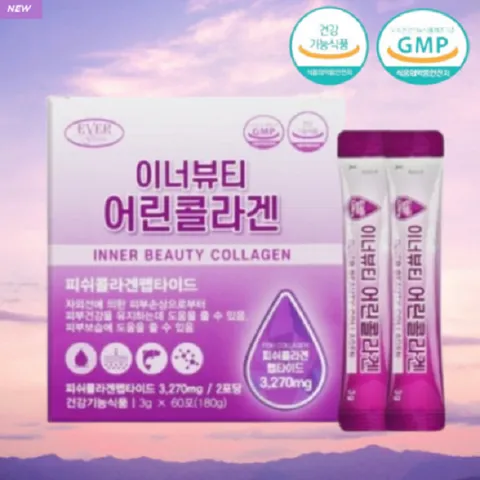 에버그린 이너뷰티 어린콜라겐 3g x 60포 x 2박스, 180g, 2박스