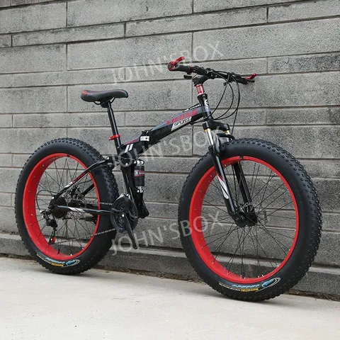 광폭타이어자전거 출퇴근 성인 미니벨로 팻바이크 변속 MTB 산악 광폭 팻자전거 접이식, 24단, 26인치, 블랙 레드, 1개