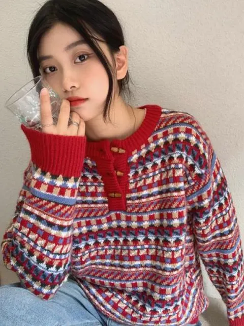 고비캐시미어 그로브 다이애그널 니트 라운드넥 스웨터