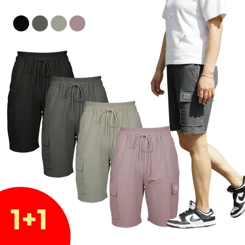 [국내생산] 1+1 서로사 여성 내추럴 카고 5부 밴딩 팬츠 반바지 여름 통풍 편한 여성 여자 바지 밴딩, 블랙, 챠콜, XL(32~34인치...