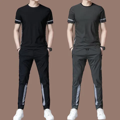 DarjinQD 남자 여름 여름 트레이닝복 상하의 세트 BH458, L(55-60KG), 그레이