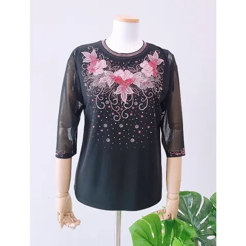 [꽃보다할머니] 엄마 봄여름 라운드 7부 티셔츠 옷 60대70대80대 요양원 생신선물, 핑크, L